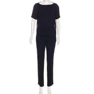 A.L.C. Black Jumpsuit Size 0 Bateau Neckline White Faux Open Back Panel